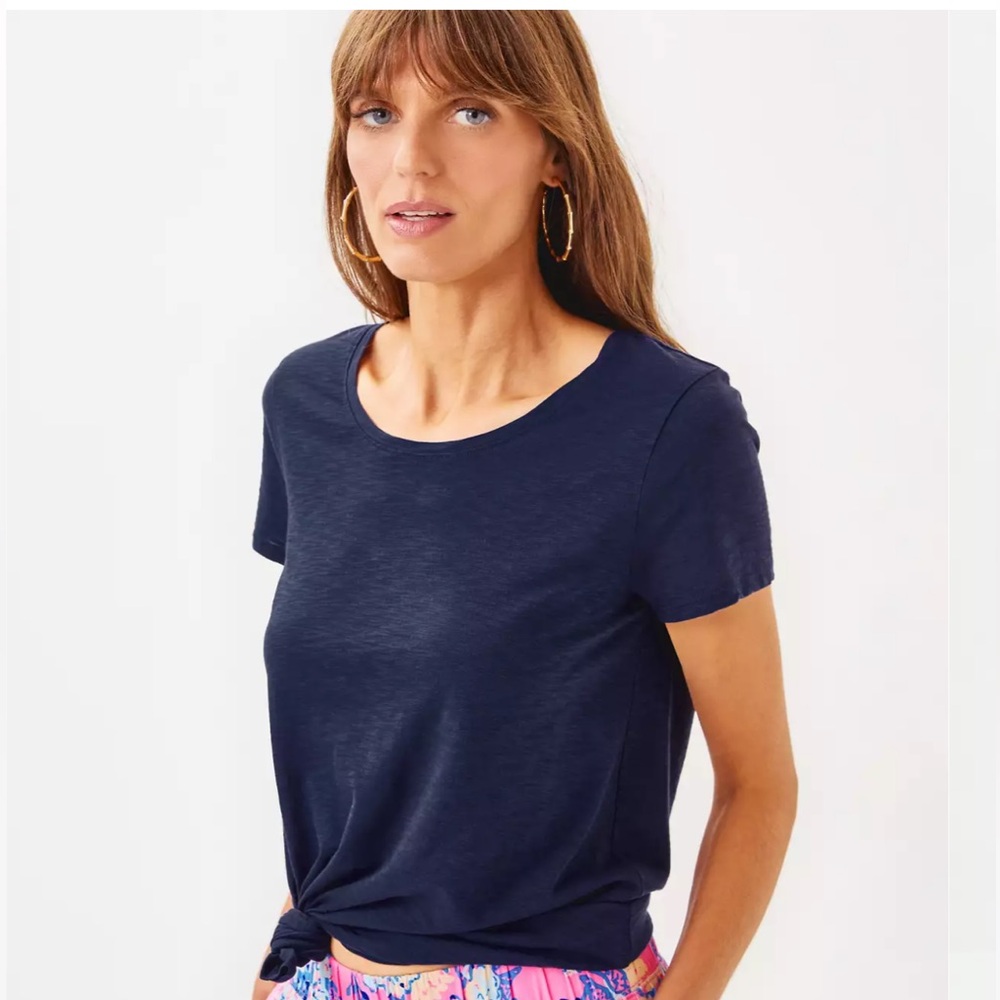 Lilly Pulitzer Etta Scoop Neck Top in True Navy - Picture 3 of 8